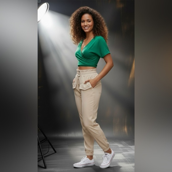 Urban Luxe Motion Jogger Pants High Waist Womenswear Style Trouser Elastic - Picture 3 of 16